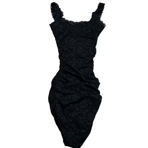 Vintage MODA International Black‎ Lace Bodycon Dress Y2K Fitted Sexy XS